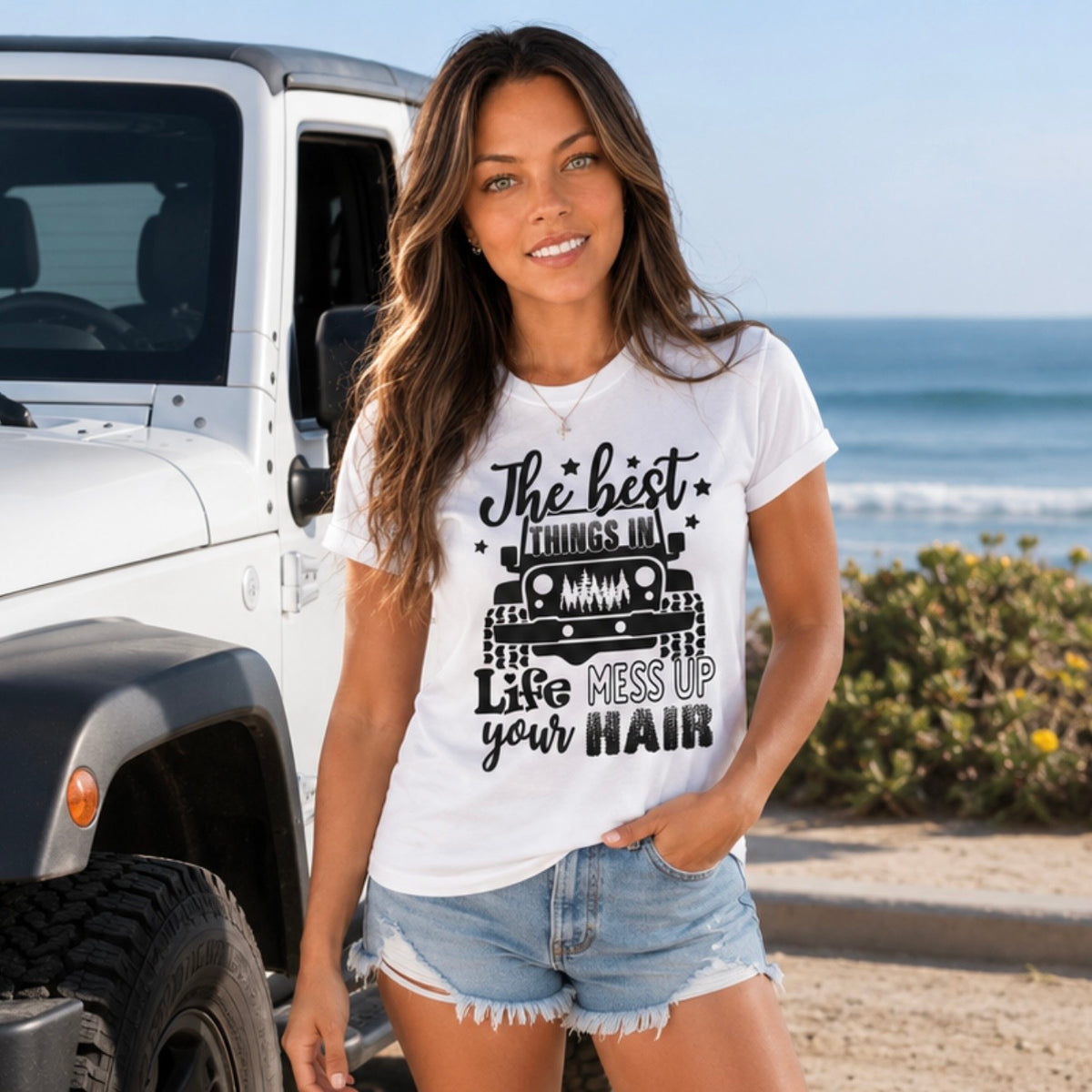 T-Shirt: "The Best Things in Life Mess Up Your Hair"