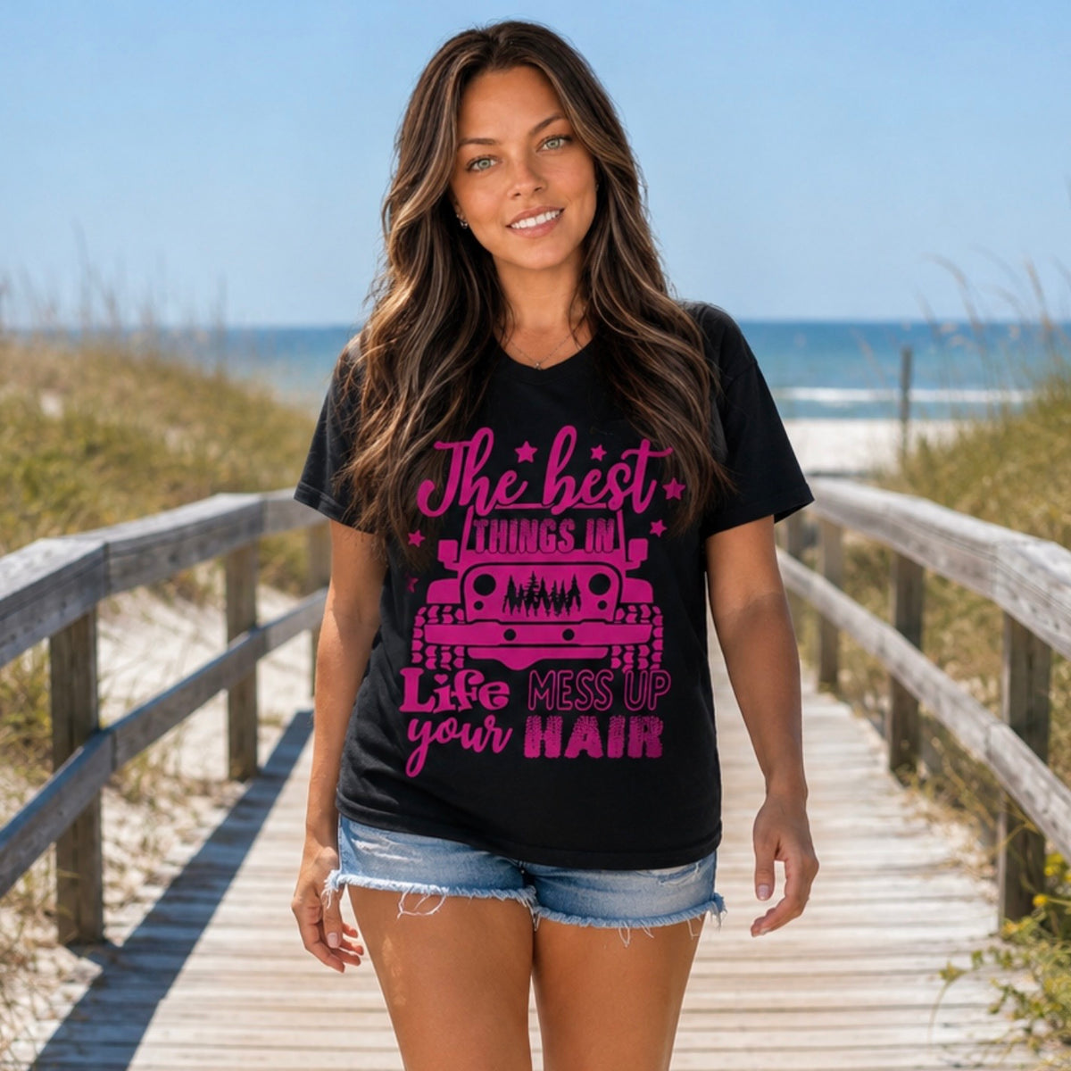 T-Shirt: "The Best Things in Life Mess Up Your Hair"