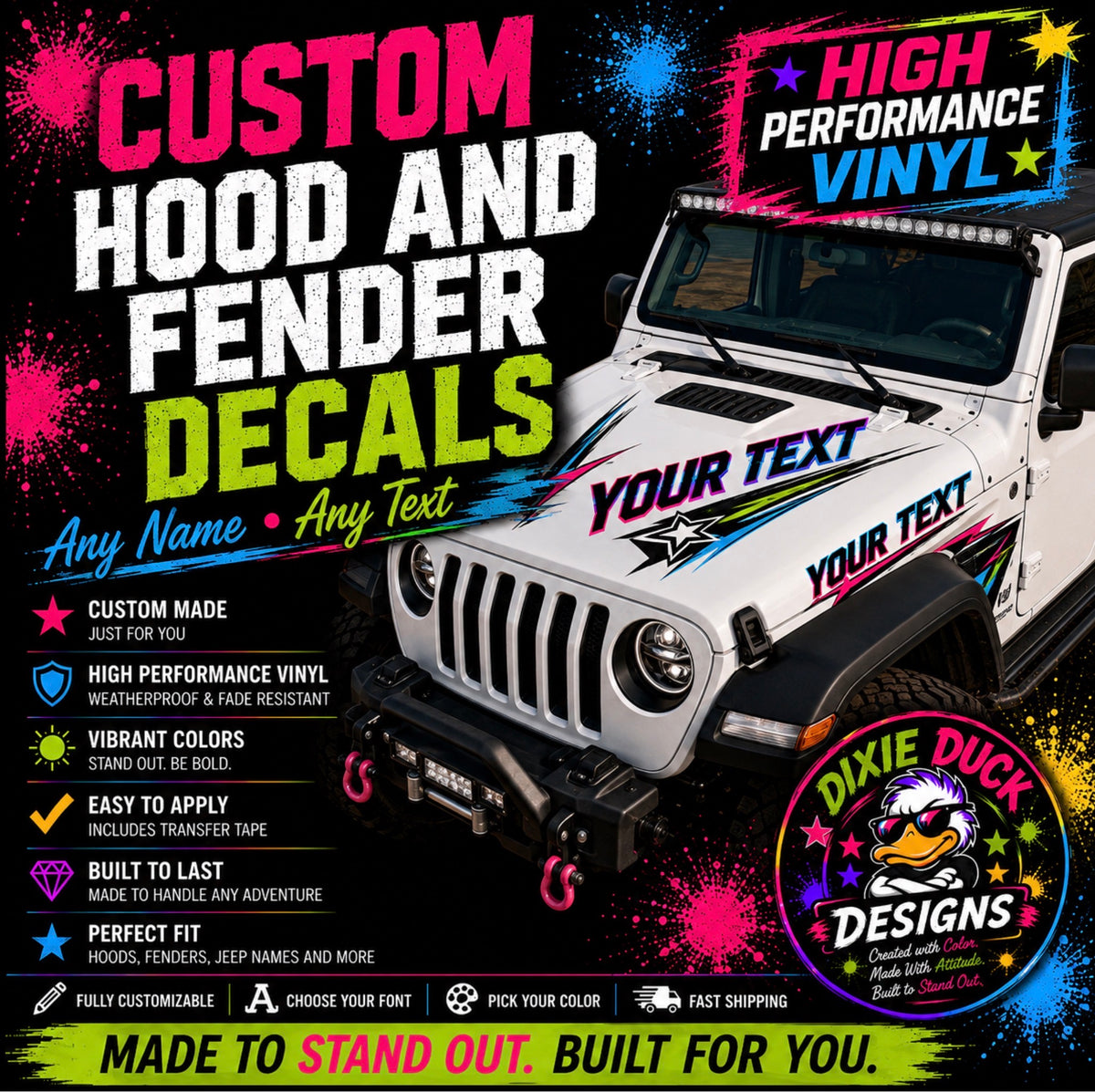 High Performance Vinyl Custom Name, Hood and Fender Decals